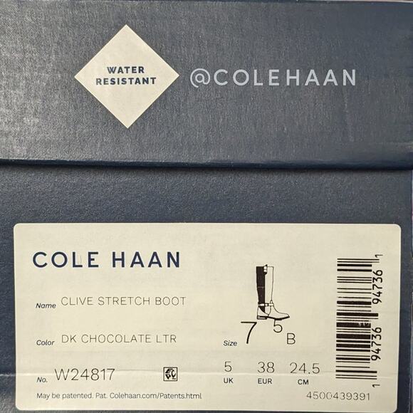 Cole Haan Clive Stretch Boots, Dark Chocolate Leather, Women's 7.5 M - Picture 7 of 7